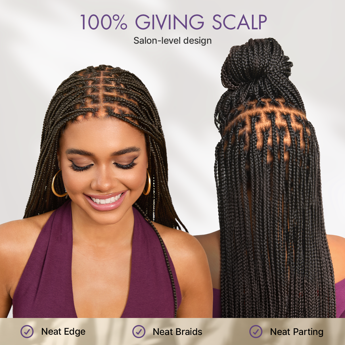 💖Real Scalp Knotless Braided Wig – Lightweight Fit-