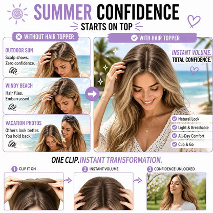 ☀️ Hot Weather? Try This Breathable Hair Solution-Natural-Looking Hair Topper for Women