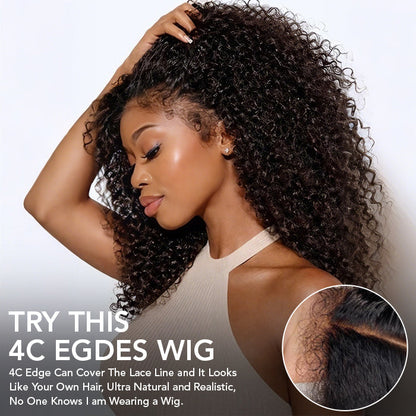 🔥 Limited-Time Sale | 4C Curly Edges Glueless Human Hair Wig – 220% Density