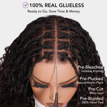 ✨ Glueless HD Lace Boho Braids Human Hair Wig – Natural Goddess Curls