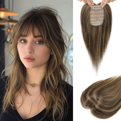 🔥 NEW ARRIVAL SALE-Human Hair Topper with Bangs | Hair Piece for Thinning Hair