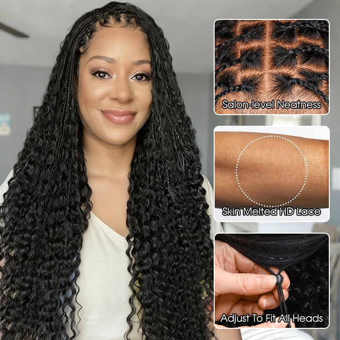 ✨ Glueless HD Lace Boho Braids Human Hair Wig – Natural Goddess Curls