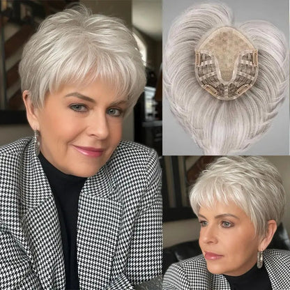 Hot Sale 💖 Summer Breathable Lace Base Natural Short Remy Hair Topper