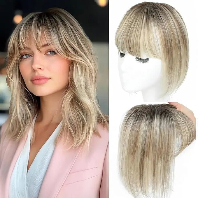 Human Hair Topper with Bangs | Hair Piece for Thinning Hair
