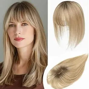 Human Hair Topper with Bangs | Hair Piece for Thinning Hair