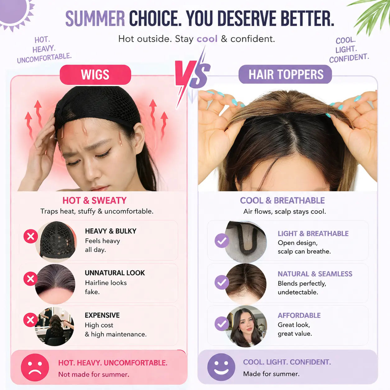 ☀️ Hot Weather? Try This Breathable Hair Solution-Natural-Looking Hair Topper for Women