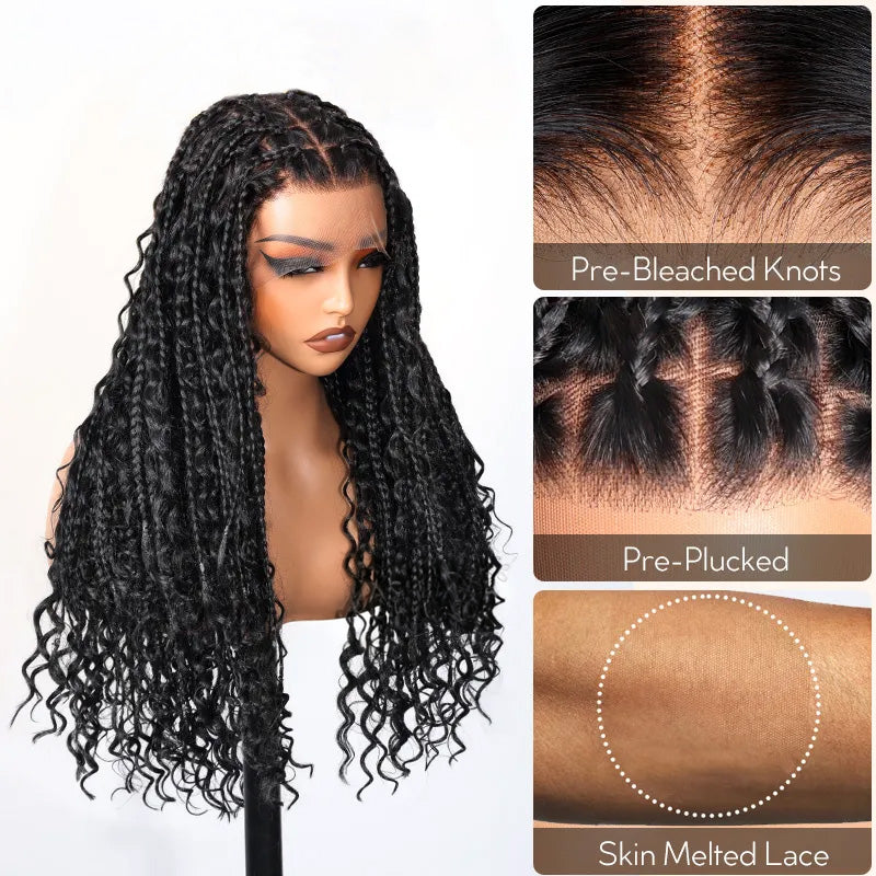 Boho Braids Water Wave Glueless 6x4.5 Closure Lace with Braided Top Human Hair Wig Pre-Cut Lace