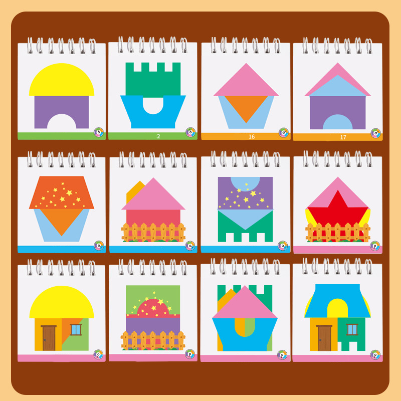 Geometric House Layering Puzzle with Wooden Base