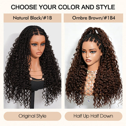 Braided Glueless Wig Drawstring Cap 13x6 HD Lace Front Knotless Boho Curls Human Hair Wigs