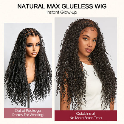Braided Glueless Wig Drawstring Cap 13x6 HD Lace Front Knotless Boho Curls Human Hair Wigs
